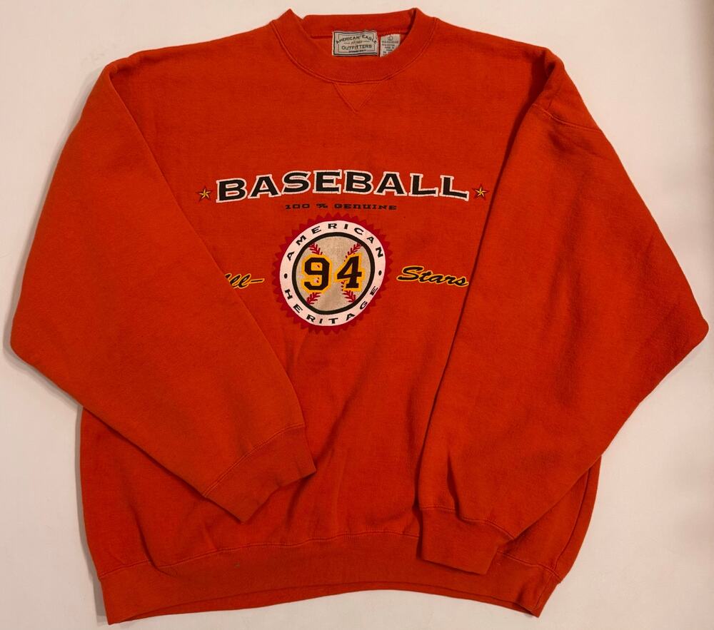 Vtg Y2K American Eagle Outfitters Orange Baseball Crewneck Sweatshirt Size L